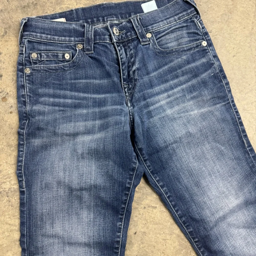 True Religion Men's Geno Straight Slim Blue Jeans Size 32 Classic Y2k Streetwear